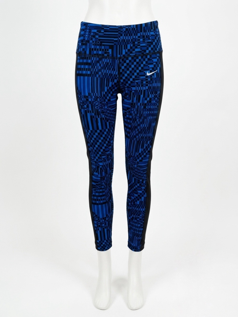 Nike Pro Graphic Black & Blue Checkerboard Performance Leggings Small